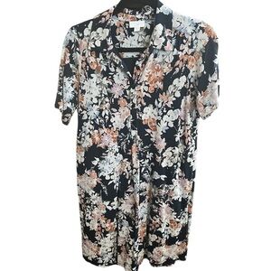 J Jill Floral Popover Dress SP 2 pockets Washable 5 Button Neck with Collar